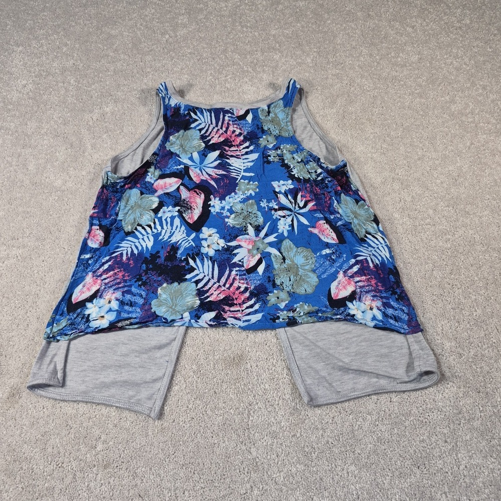 Rue21 Tropical Blue Floral Women Small Tank Top Open Split Back Y2k Grunge Fairy